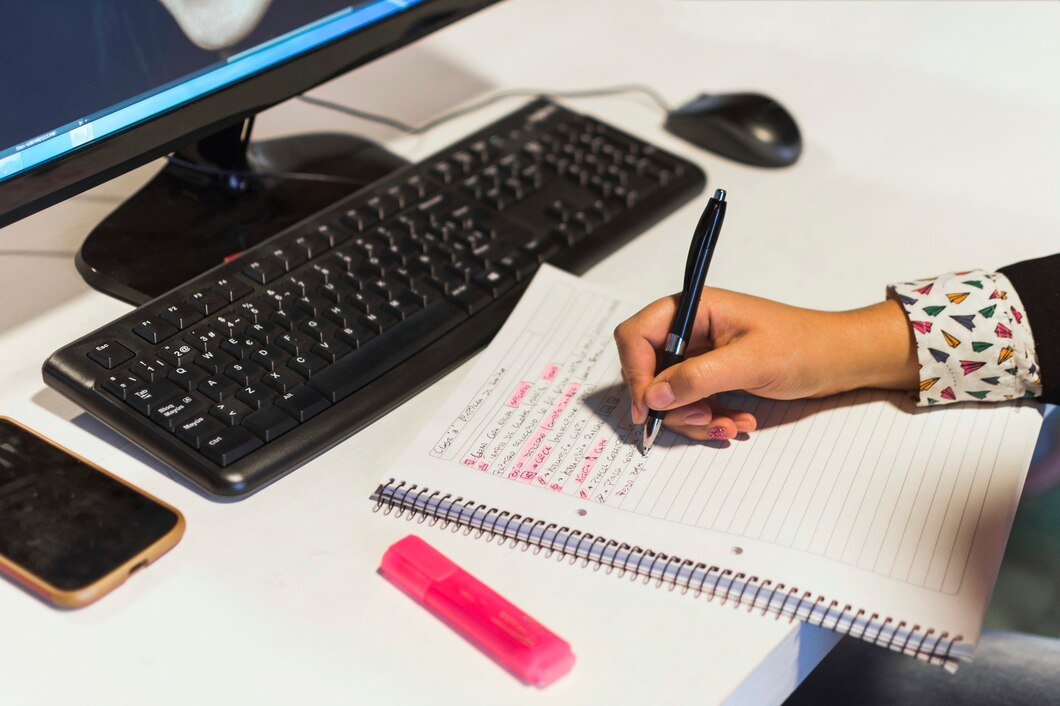 crop-hand-writing-notebook-near-computer_23-2147863504